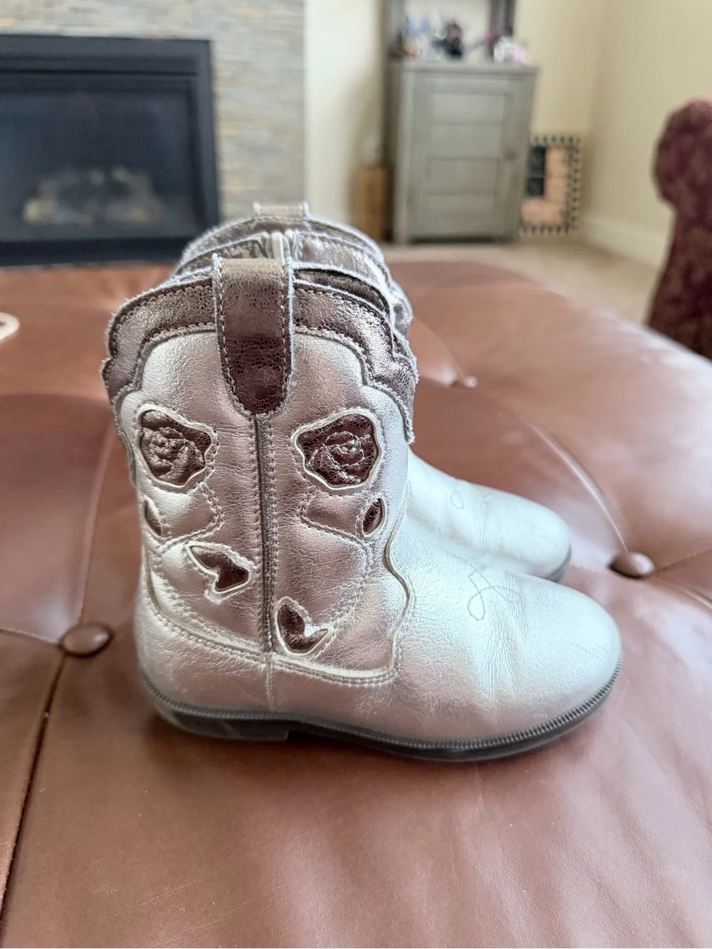 Zara Metallic Silver Girls' Cowboy Boots